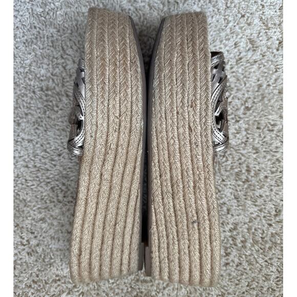 Tory Burch Bronze Leather‎ Thatched Platform Wedge Sandals Size 8.5 - Picture 6 of 10